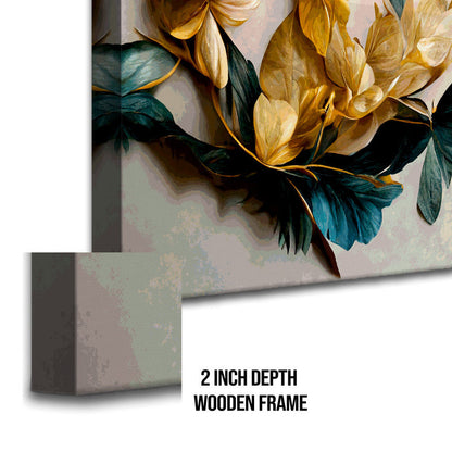 Yellow Flowers With Leaves Abstract Large Wall Art Vintage Style Picture Canvas Framed Print Modern Nature Artwork For Living Room Bedroom Wall Painting Home Decor.