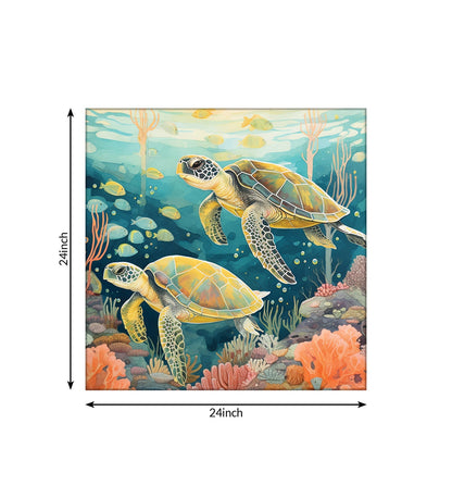A Breathtaking Canvas Artwork Showcasing Two Majestic Sea Turtles