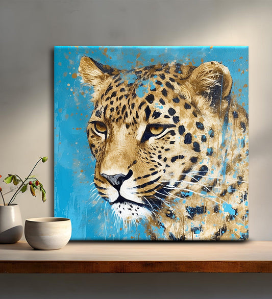 A Breathtaking Depiction of a Leopard on a Vibrant Blue Background