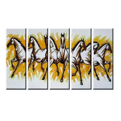 7 White Running Horses Multiple Wood Framed Canvas Wall Painting for Living Room, Bedroom, Office Wall Decoration(24" H x 8" W Each panel)